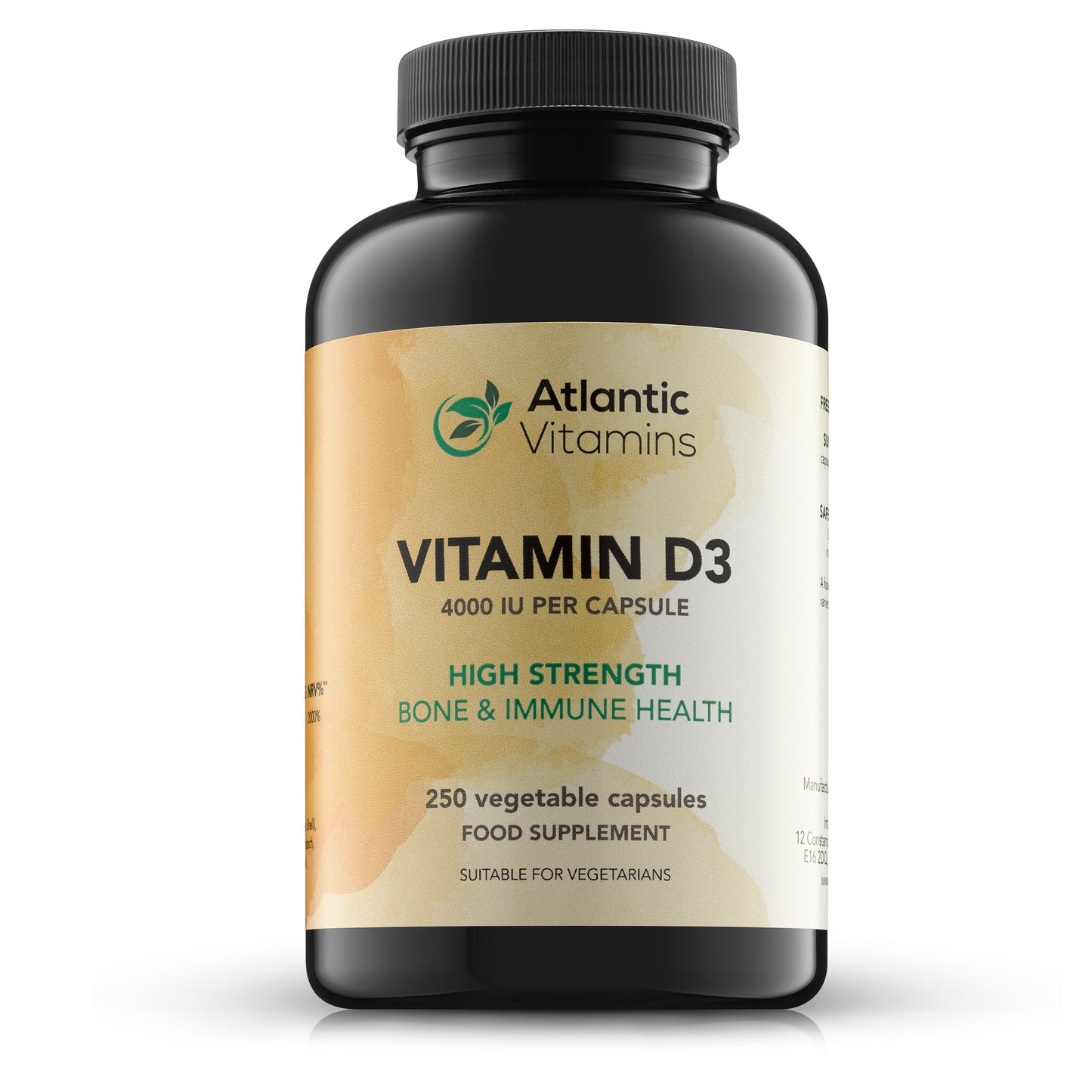 Vitamin D3 4000 IU (100 µg) - 250 Vegetable Capsules for Immune Support, and Muscle Function - Vitamin D3 Supplement to Keep Bones and Teeth Healthy - Atlantic Vitamins - UK Made