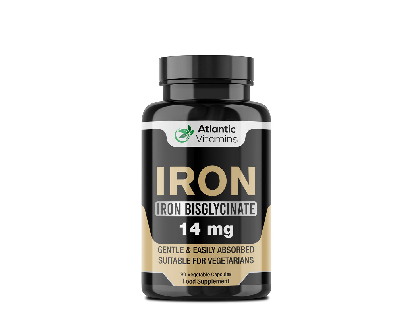 Iron Vegetarian 90 Capsules 14mg - Iron Bisglycinate - Gentle and Easily Absorbed - Supports Immune System, Improve Energy Level - Atlantic Vitamins - UK Made